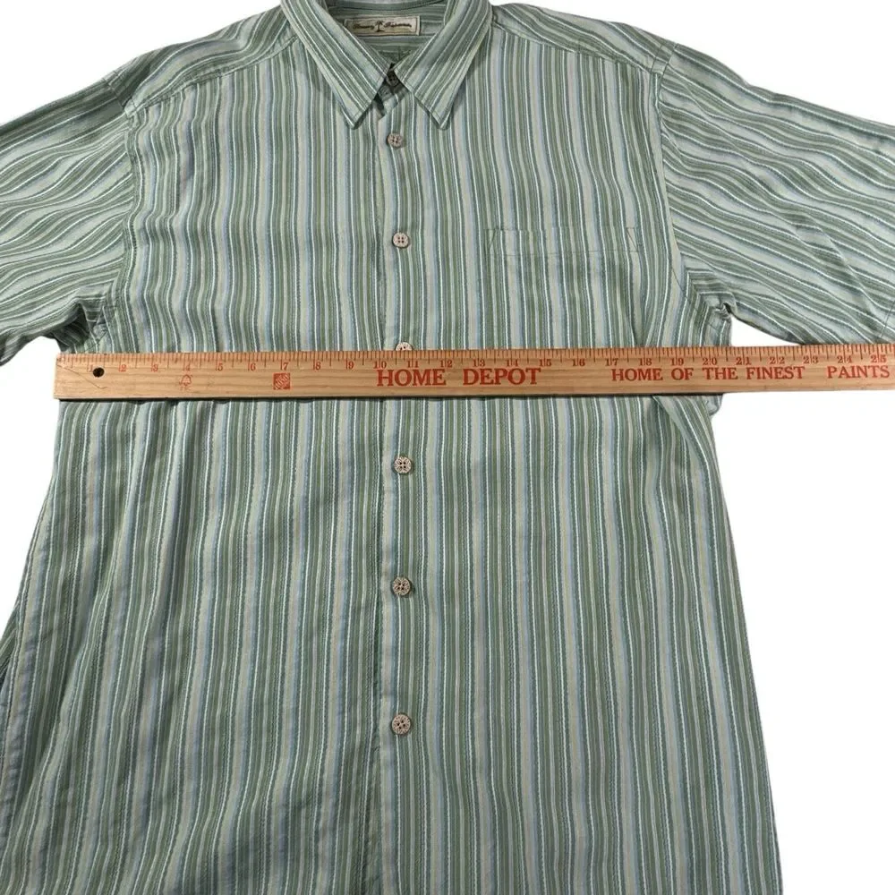 Tommy Bahama Shirt Mens Large Button Up Striped Short Sleeve Casual 100%‎ SIlk